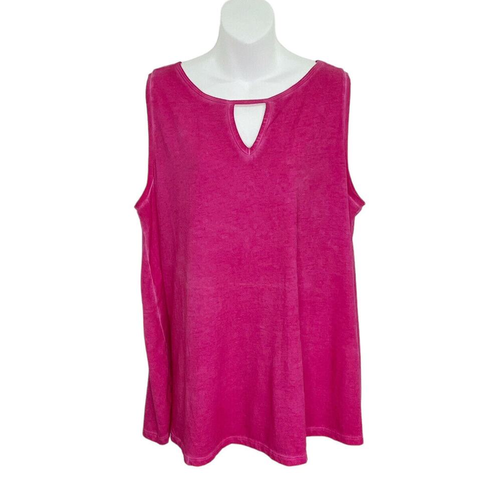 Lane Bryant Shirt Womens 18/20 Tunic Fuchia Over Dye Swing Hem Key Hole V-Neck
